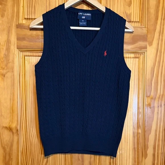 Ralph Lauren Men's Dark Blue V-Neck Sweater Vest - Picture 3 of 10